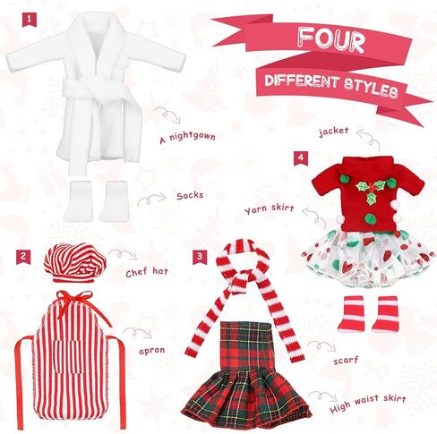 Sumind 10 Pieces Christmas Elf Doll Clothes Accessories Santa Elf Clothing Includes Plaid Elf Accessories with Skirts Nightgown Sleeping Bag Scarf Socks and More(Stylish Style) in Saudi Arabia