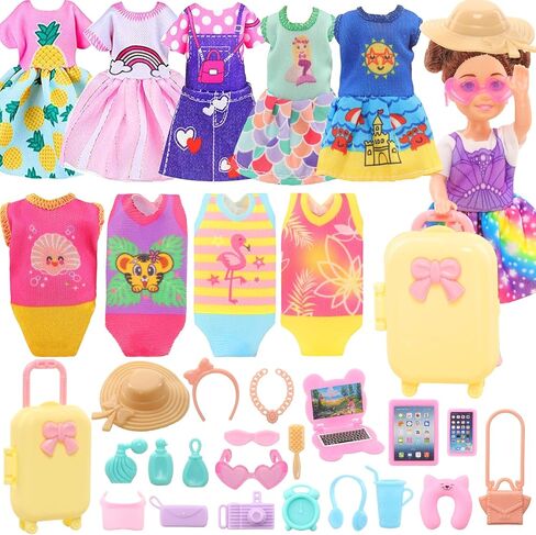 Mini 5.3 inch Doll Clothes and Accessories 6 Beach Swimsuits 3 Dresses with 2 Swimming Rings 2 Drinks 2 Hats 2 Glasses 2 Shoes in Kuwait