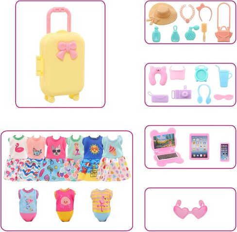 Mini 5.3 inch Doll Clothes and Accessories 6 Beach Swimsuits 3 Dresses with 2 Swimming Rings 2 Drinks 2 Hats 2 Glasses 2 Shoes in Kuwait