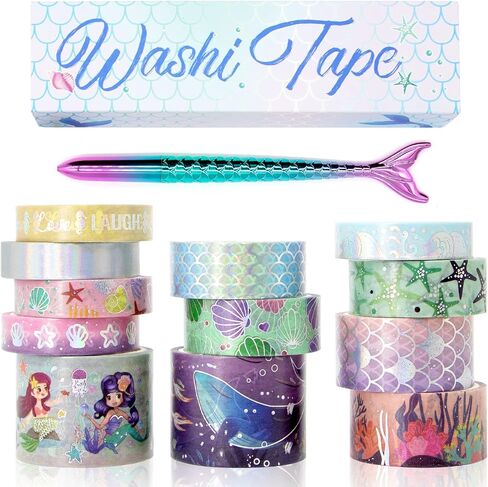 NANYNNU Mermaid Washi Tape Set 12 Rolls - Silver Foil Ocean Washi Masking Tape, Fish Scales Decorative Adhesive for Scrapbooking, Bullet Journals, Kids School Supplies in Kuwait