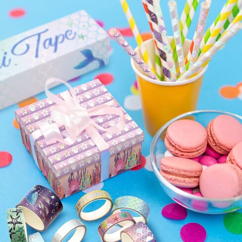 NANYNNU Mermaid Washi Tape Set 12 Rolls - Silver Foil Ocean Washi Masking Tape, Fish Scales Decorative Adhesive for Scrapbooking, Bullet Journals, Kids School Supplies in Kuwait