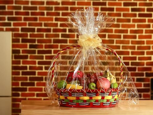 50 عبوة من أكياس سلة السيلوفان الشفافة الكبيرة مقاس 60.96 سم × 76.2 سم، أكياس هدايا من سلة السيلوفان، ورق تغليف بلاستيكي شديد التحمل للهدايا، والفنون، والحرف اليدوية، والمكافآت، وشريط شيفون متضمن in Kuwait