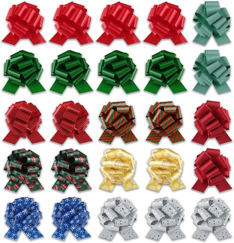 Goldie Days Christmas Pull Bows for Gift Wrapping, 25Pcs, 4.5" Wide, Vibrant Ribbon Bows for Presents, Holiday Décor, & Birthdays - Quick Set-Up for Baskets, Wine Bottles & Christmas Tree Decorations in Kuwait