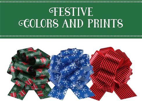 Goldie Days Christmas Pull Bows for Gift Wrapping, 25Pcs, 4.5" Wide, Vibrant Ribbon Bows for Presents, Holiday Décor, & Birthdays - Quick Set-Up for Baskets, Wine Bottles & Christmas Tree Decorations in Kuwait