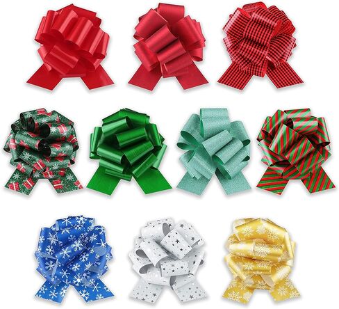 Goldie Days Christmas Pull Bows for Gift Wrapping, 25Pcs, 4.5" Wide, Vibrant Ribbon Bows for Presents, Holiday Décor, & Birthdays - Quick Set-Up for Baskets, Wine Bottles & Christmas Tree Decorations in Kuwait