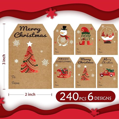 240pcs Christmas Gift Tags Stickers 2"x 3" Kraft Paper Self Adhesive to and from Name Tags for Christmas Presents Vintage Holiday Label Stickers in Kuwait