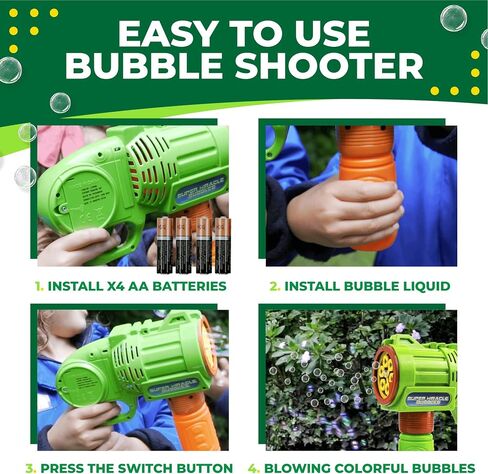 Toysery Bubble Gun Bubble Blower for Kids, Non-Toxic Handheld Bubble Machine with Leak-Resistant Design. Easy Refill Bubble Included in Kuwait