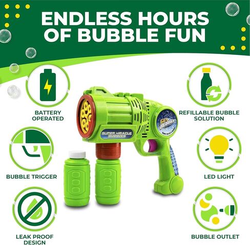 Toysery Bubble Gun Bubble Blower for Kids, Non-Toxic Handheld Bubble Machine with Leak-Resistant Design. Easy Refill Bubble Included in Kuwait