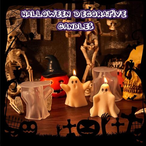 2 Pcs Ghost Candle Molds for Candle Making Silicone 3D Ghost Shape Molds with Candle Wicks Wax Cake Soap Candy Chocolate Mould for DIY Handmade Crafts Haunted House Wedding Party Decor in Saudi Arabia