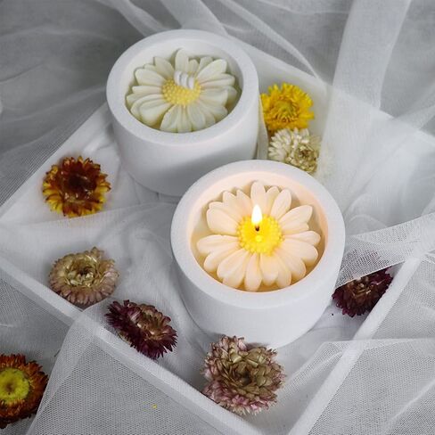 قوالب جص خرسانية لبرطمان الشموع - قالب برطمان شمع خرساني من السيليكون مع قوالب راتنج كبيرة على شكل زهرة الفاوانيا للاغطية in Kuwait