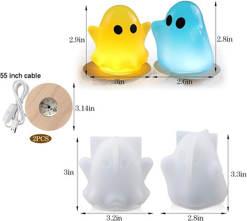 Actvty Ghost Resin Molds, 2Pcs Halloween Ghost Silicone Molds for Epoxy Casting, 3D Ghost Shape Epoxy Molds DIY Resin Art Gift Halloween Ornaments Home Decor in Kuwait