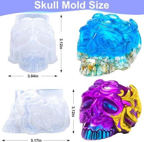 قالب راتنج BSRESIN لحامل فرشاة المكياج، قوالب سيليكون للديكور الجمجمة لراتنج الإيبوكسي، قالب جمجمة سيليكون لصناعة يدوية الراتنج الإيبوكسي الصب in Kuwait