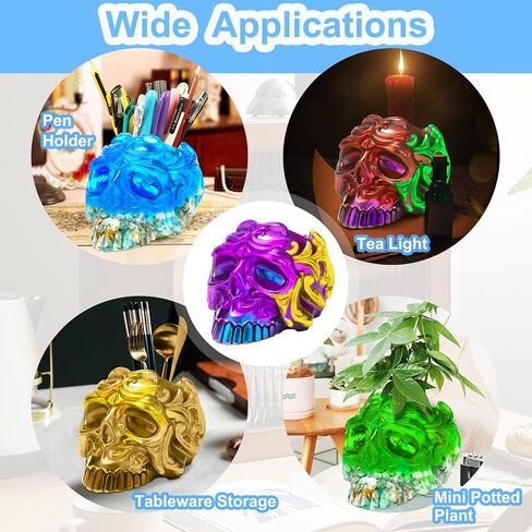 قالب راتنج BSRESIN لحامل فرشاة المكياج، قوالب سيليكون للديكور الجمجمة لراتنج الإيبوكسي، قالب جمجمة سيليكون لصناعة يدوية الراتنج الإيبوكسي الصب in Kuwait