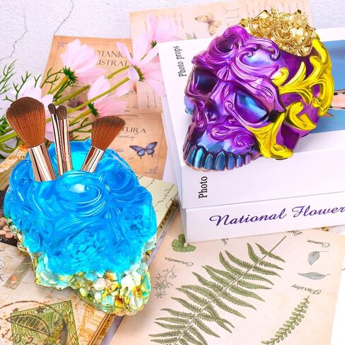 قالب راتنج BSRESIN لحامل فرشاة المكياج، قوالب سيليكون للديكور الجمجمة لراتنج الإيبوكسي، قالب جمجمة سيليكون لصناعة يدوية الراتنج الإيبوكسي الصب in Kuwait