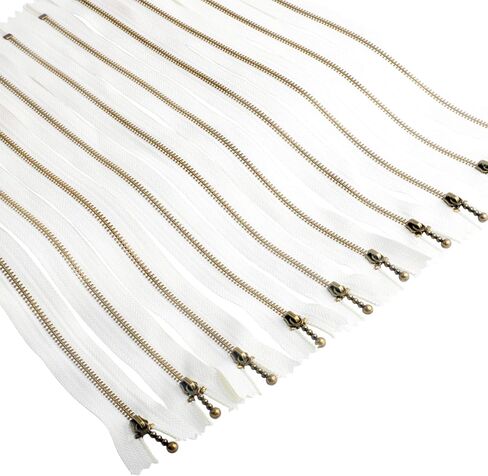 Beaulegan Metal Zippers 10 Pcs - #3 Antique Brass Close-end 7.9 Inch (20 cm), White in Kuwait