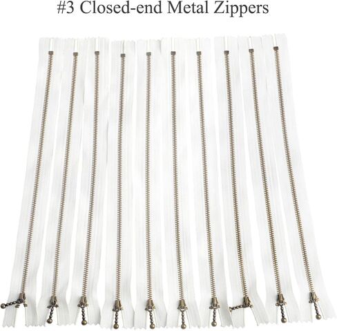 Beaulegan Metal Zippers 10 Pcs - #3 Antique Brass Close-end 7.9 Inch (20 cm), White in Kuwait