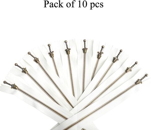 Beaulegan Metal Zippers 10 Pcs - #3 Antique Brass Close-end 7.9 Inch (20 cm), White in Kuwait
