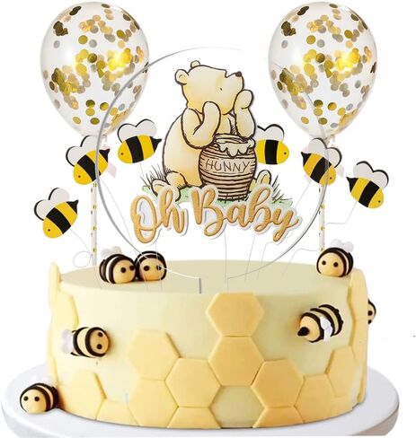 Winnie Cake Topper Oh Baby Acrylic Cake Topper with Cute Bees and Balloons Cake Decoration for Kids Birthday Baby Shower Party Supplies in Kuwait