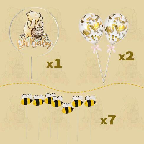 Winnie Cake Topper Oh Baby Acrylic Cake Topper with Cute Bees and Balloons Cake Decoration for Kids Birthday Baby Shower Party Supplies in Kuwait