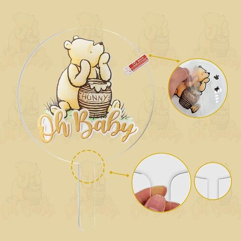 Winnie Cake Topper Oh Baby Acrylic Cake Topper with Cute Bees and Balloons Cake Decoration for Kids Birthday Baby Shower Party Supplies in Kuwait