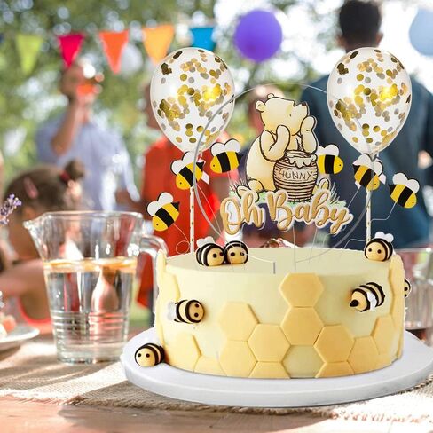 Winnie Cake Topper Oh Baby Acrylic Cake Topper with Cute Bees and Balloons Cake Decoration for Kids Birthday Baby Shower Party Supplies in Kuwait