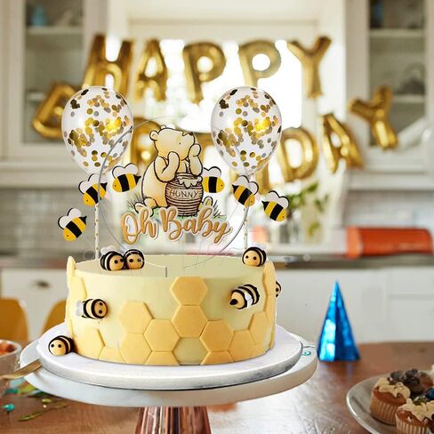 Winnie Cake Topper Oh Baby Acrylic Cake Topper with Cute Bees and Balloons Cake Decoration for Kids Birthday Baby Shower Party Supplies in Kuwait