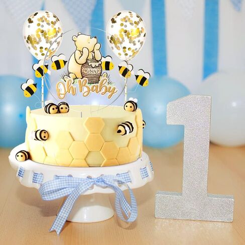 Winnie Cake Topper Oh Baby Acrylic Cake Topper with Cute Bees and Balloons Cake Decoration for Kids Birthday Baby Shower Party Supplies in Kuwait