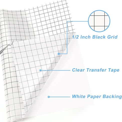 HTVRONT StrongGrip Transfer Tape - 12" x 10FT Black Alignment Grid Clear Transfer Tape for Vinyl for Shimmer Adhesive Vinyl, Strong Tack Transfer Tape for Cricut, for Signs Stickers Decals Walls Doors in Saudi Arabia