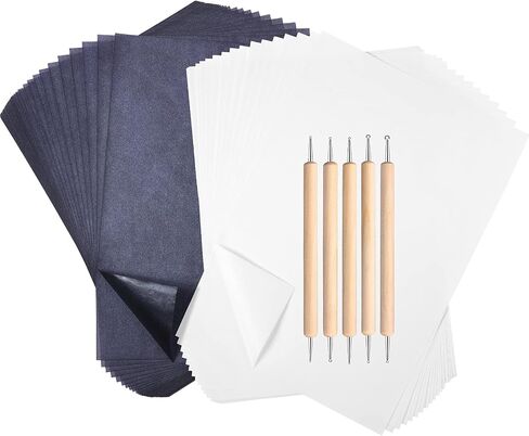 105 Pcs Carbon Transfer Paper 11.7 x 8.3 Inch Tracing Paper Carbon Graphite Copy Paper with Embossing Stylus Tracing Stylus Dotting Tools for Cloth Paper Wood (Black, Blue, White, Green, Red, Yellow) in Saudi Arabia