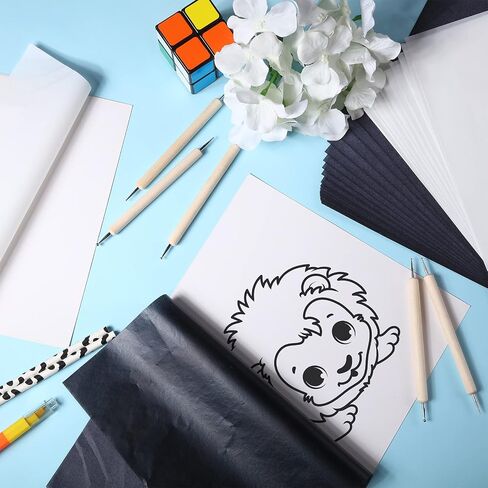 105 Pcs Carbon Transfer Paper 11.7 x 8.3 Inch Tracing Paper Carbon Graphite Copy Paper with Embossing Stylus Tracing Stylus Dotting Tools for Cloth Paper Wood (Black, Blue, White, Green, Red, Yellow) in Saudi Arabia