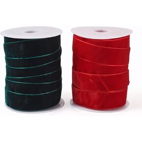 Pandahall 2 Rolls Christmas Velvet Flat Ribbons 2 Colors Single Face Decorative Ribbons for Gift Wrapping Christmas Party Decoration