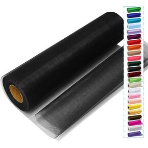 Black Tulle Crystal Organza Fabric Rolls 12 Inch by 50 Yards (150 feet) Sheer Fabric for DIY Tutu Bow Baby Shower Birthday Party Wedding Decorations Christmas Craft Supplies