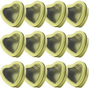 12-Pack 4oz Empty Heart Shaped Metal Tins with Clear View Window Lids for Candle Making, Candies, Gifts & Treasures (Golden) in Kuwait