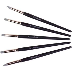 Barvotti 5 Pcs Set of Silicone Color Shapers Tools with Soft Rubber Tip to Paint, Blend, Carve, Smudge - Clay Sculpting Tools, Black Wooden Handle - 4mm Tips