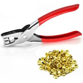 كماشة ثقب العيينة 1/5 بوصة (4.5 مم) كماشة ثقب العيينة مع 100 قطعة من الثقوب المعدنية الذهبية، كماشة ثقب الجلد للنسيج in Kuwait