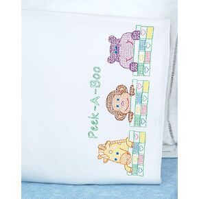 Jack Dempsey Needle Art 1605124 Children's Pillowcase, Peek a Boo with Perle Edge Finish, 20-Inch by 30-Inch, White in Kuwait