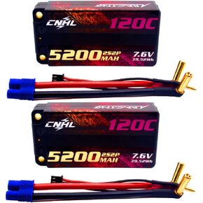 CNHL 2S Shorty Lipo Battery 5200mAh High Voltage 7.6V Lipo Battery 120C Hard Case with 5.0mm Bullet EC3 Plug for RC Car Tank Boat Airplane Truck(2 Packs