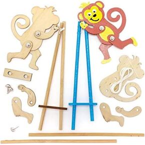 Baker Ross FE200 Monkey Wooden Acrobat Kits - Pack of 3, Build Your Own Puppets, Puppets for Kids, Wooden Model Kit in Kuwait