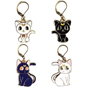 4PCS Big-Eyed Cat Crochet Removable Locking Stitch Markers for Knitting and Crocheting Cute Metal Charms Gift Knitting Supplier(Black and White ) in Kuwait