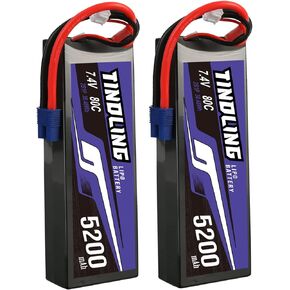 TINDLING 2S Lipo Battery 7.4V 5200mAh 80C حافظة صلبة مع قابس EC3 لـ 1/8 1/10 RC مقياس المركبات والشاحنات والقوارب نماذج RC أجزاء هواية DIY (عبوتان) in Kuwait