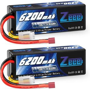 بطارية ليبو Zeee 3S بقدرة 6200 مللي أمبير في الساعة 11.1 فولت 100C حافظة صلبة RC مع موصل Deans T للمركبات بمقياس 1/8 1/10 وقوارب شاحنات خزان السيارات RC (عبوتان) in Kuwait