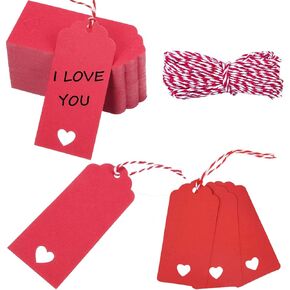 100PCs Valentine Gift Tags Heart Kraft Paper Gift Tags with String for Wedding Party Gift Wrapping Hang Label