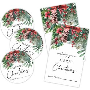 مجموعة ملصقات عيد الميلاد الكلاسيكية - شجرة عيد الميلاد الخضراء - 40 ملصقًا ذاتيًا، على شكل دائري وعلامة، كل 20 قطعة لتغليف الهدايا، وحقائب الهدايا، والصندوق، ومستلزمات الحفلات لتزيين عيد الميلاد - 10 in Kuwait