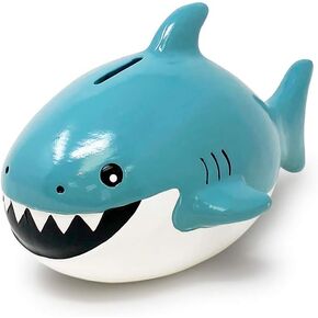 Isaac Jacobs Ceramic Shark Money Bank, Fish Piggy Bank, Ocean or Sea Themed Decoration, Baby Shark, Girls and Boys Room Décor, Kids Cartoon Coin Bank, Fun Gift for Children, Boys (Blue) in Kuwait