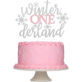 Silver and Pink Glitter Winter Onederland Cake Topper Winter Onederland 1st Birthday Cake Topper Winter Wonderland Birthday Cake Topper for Winter Onederland 1st Birthday Cake Decorations