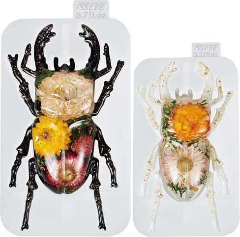ISSEVE 3D Insect Resin Molds Silicone, 2Pcs Realistic Beetle Epoxy Resin Molds, 3D Lifelike Beetle Silicone Molds for Epoxy Resin, Animals Resin Casting Molds for DIY Art Crafts Home Garden Decoration in Kuwait