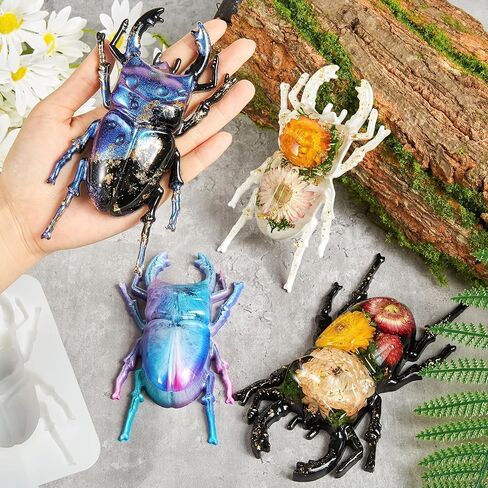 ISSEVE 3D Insect Resin Molds Silicone, 2Pcs Realistic Beetle Epoxy Resin Molds, 3D Lifelike Beetle Silicone Molds for Epoxy Resin, Animals Resin Casting Molds for DIY Art Crafts Home Garden Decoration in Kuwait