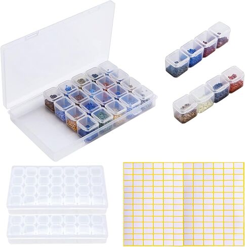 Coopache 2 Pack 28 فتحة صناديق تطريز ماسية، حقيبة تخزين لوحة ألماس 5D DIY مع 196 قطعة ملصق علامة حرفية in Kuwait