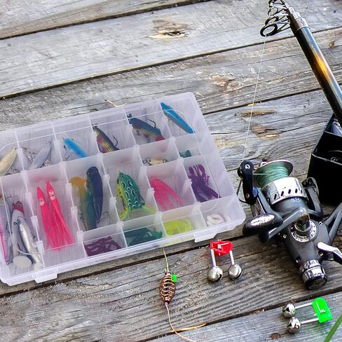 اس جي اتش يو او صندوق منظم بلاستيكي مكون من 36 شبكة مع فواصل قابلة للتعديل ومنظم للخرز وصندوق ادوات صيد الاسماك، صندوق مجوهرات مع 400 قطعة من الملصقات in Kuwait