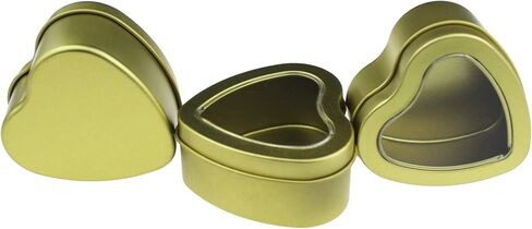 12-Pack 4oz Empty Heart Shaped Metal Tins with Clear View Window Lids for Candle Making, Candies, Gifts & Treasures (Golden) in Kuwait